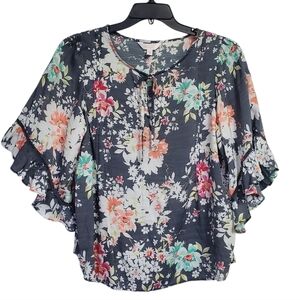 LC Lauren Conrad Floral Ruffle Blouse Size L